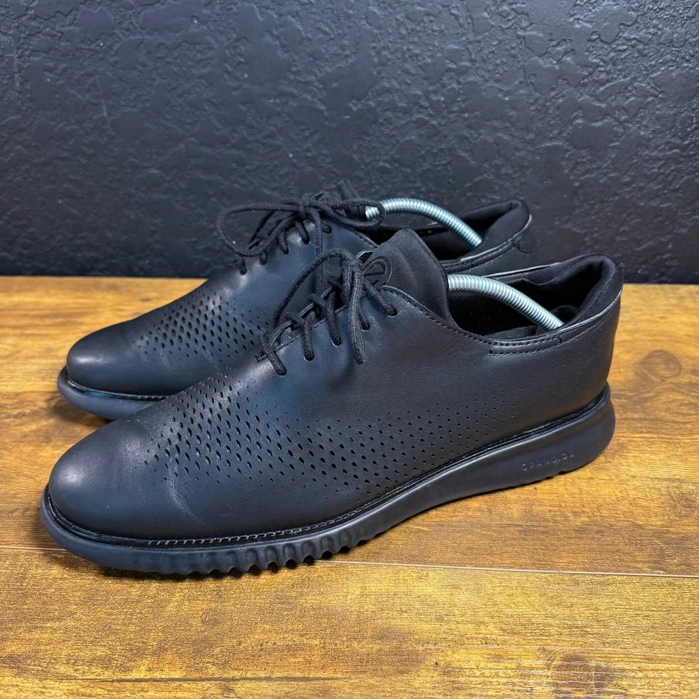 Cole Haan 2.ZeroGrand Laser Wingtip C23832 Black Leather Oxford Mens Size 10M